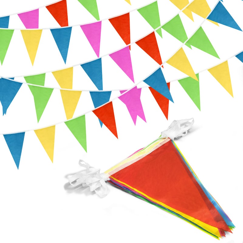 Novelty Place 100 Feet Pennant Banner - 75 Multicolor Bunting Flags (7x11 Inches) - Birthday Party Grand Opening Christmas Decorations - Image 1